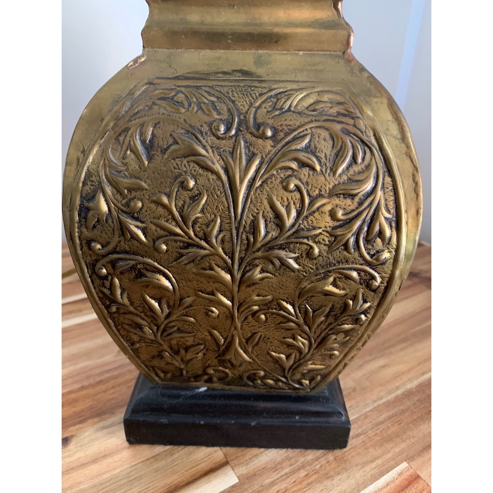 Vintage Brass Table Lamp Embossed Floral Gold Old Money Dark Academia Retro Rare - Picture 2 of 4